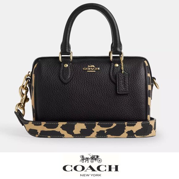 🥰 Coach Mini Rowan Crossbody Bag With Leopard Print - Picture 1 of 12